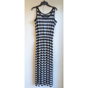 Fever Star Women's Black Gray Strip Sleeveless Round Neck Maxi Dress Size S/CH